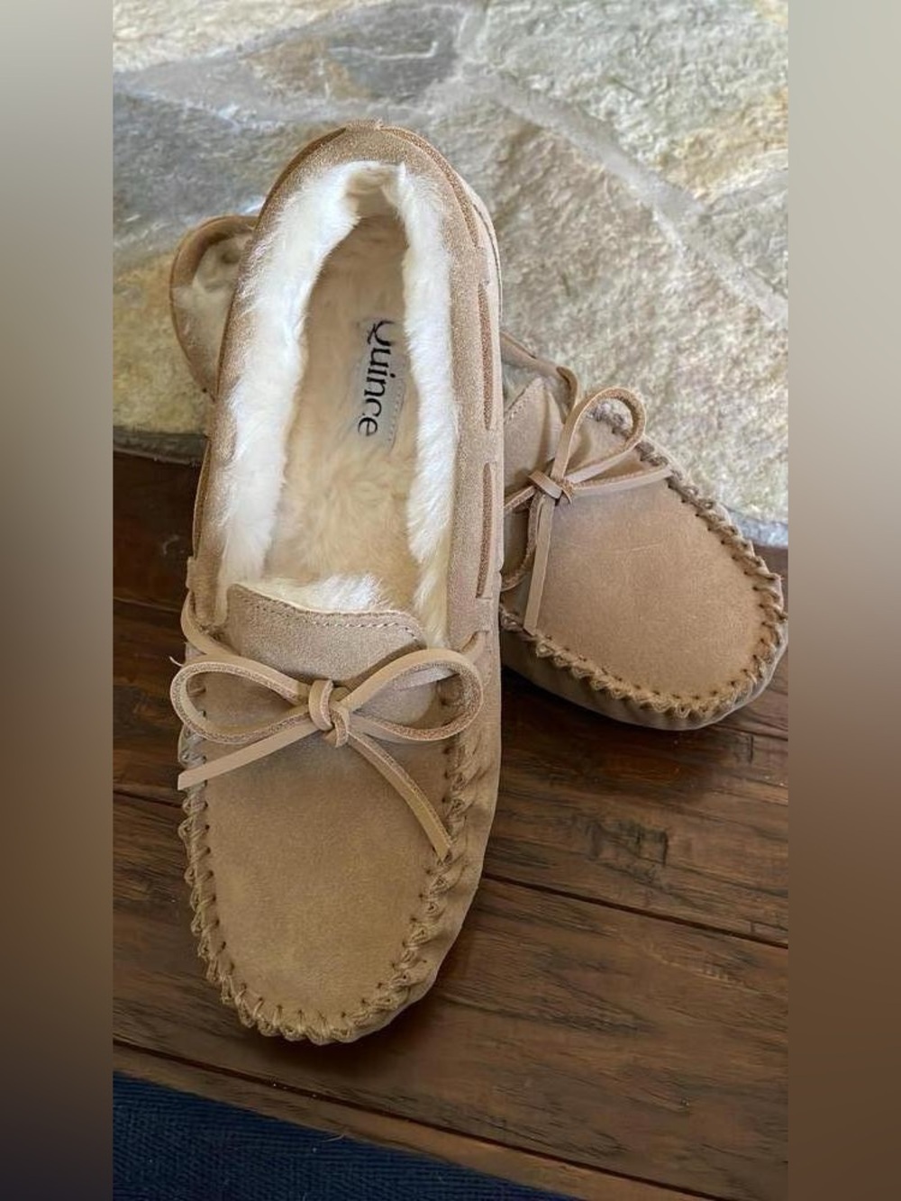 Quince Australian Shearling Moccasin Slipper Tan Suede Size 10 - Picture 10 of 12